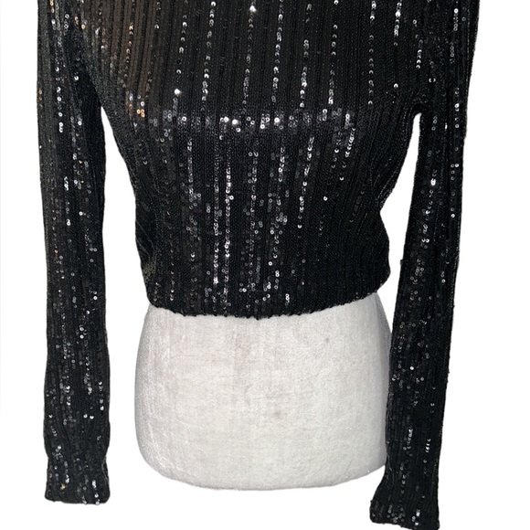 Zara Trafaluc Collection Black Sequin Mock Neck Draped Wrap Back Cropped Top - M - Picture 4 of 11